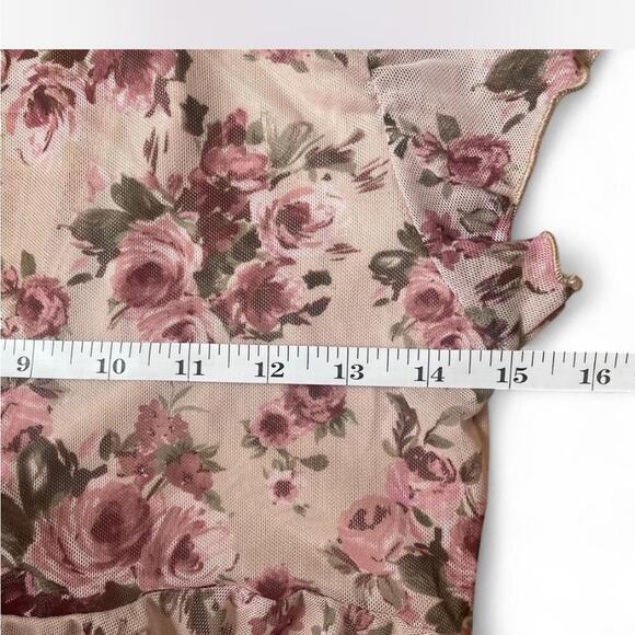 Y2K Fairycore Pink Floral Sheer Asymmetrical Front Tie Top - Picture 4 of 5